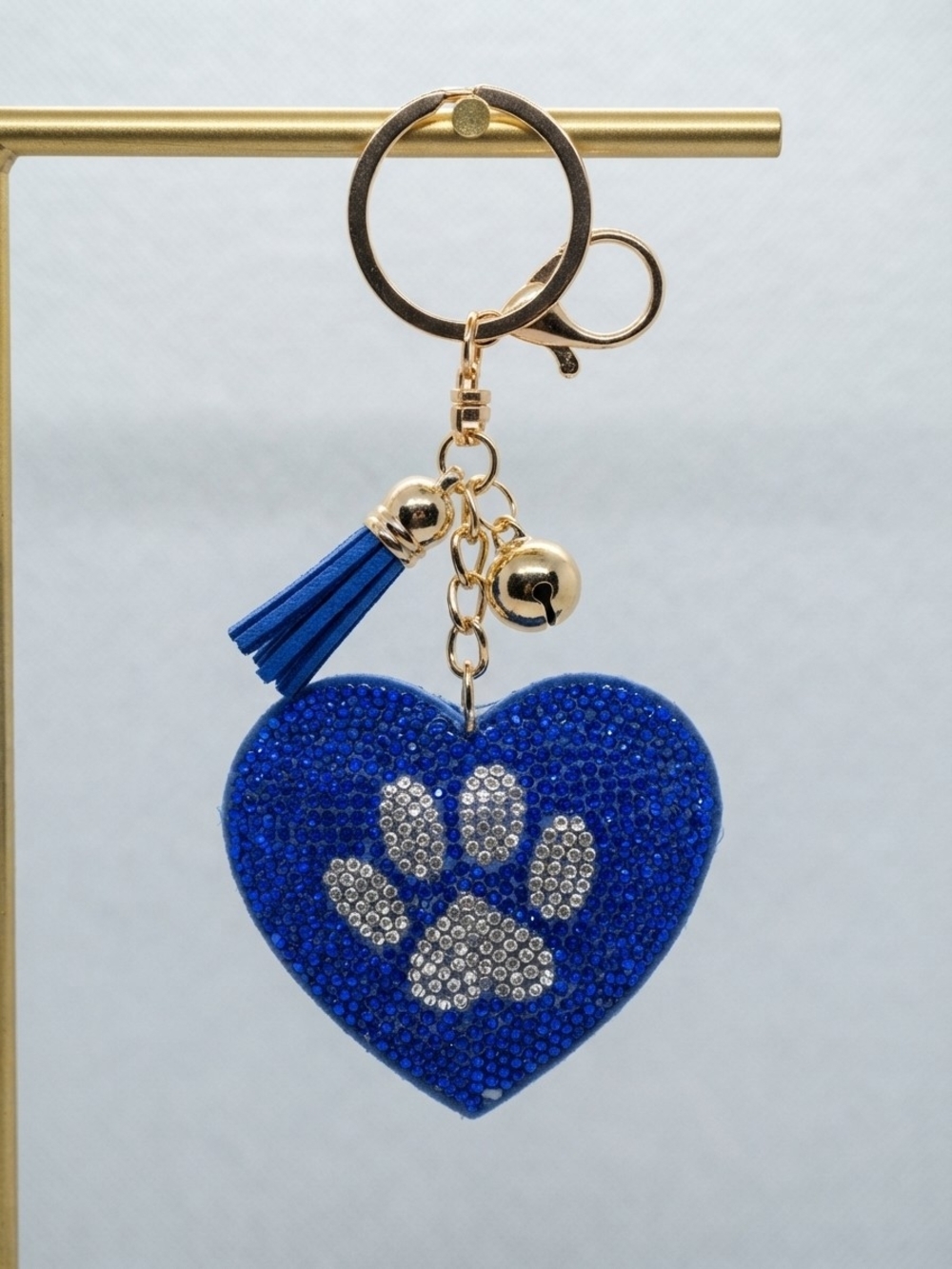 NWT Bling Blue Rhinestone Paw Print Heart Keychain/Bag Charm